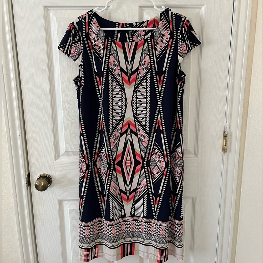R&K Black and Pink Geometric Midi Dress